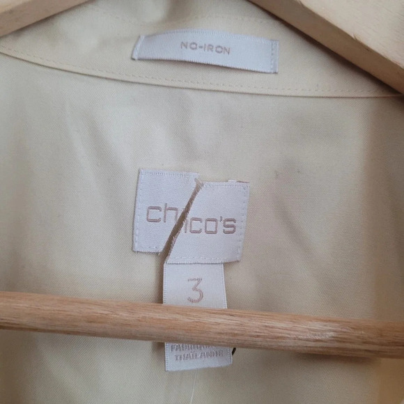 Chico's Women's Button Top Large Yellow 100% Cotton Solid Long Sleeves Collared - Picture 3 of 8